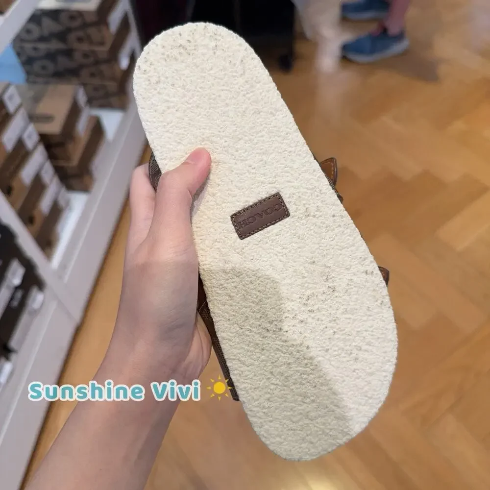 NEW COACH Allanah Slide Sandal Signature Canvas Women's CK412 Khaki/Chalk US 5 - Picture 3 of 9